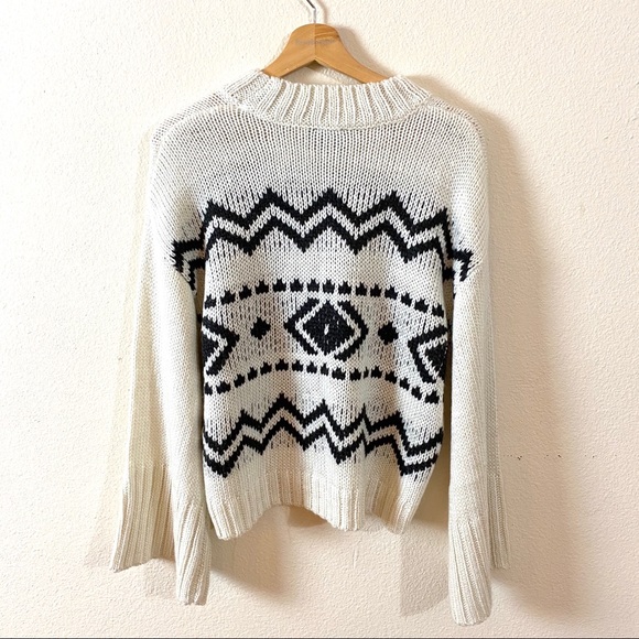 Cliche Boho Aztec Ivory & Black Wool Sweater M - Picture 4 of 6